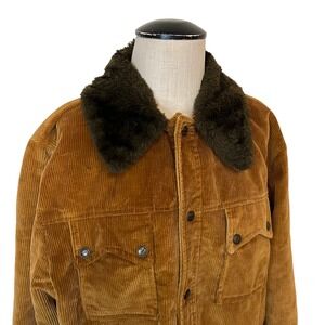 Vintage TOWNCRAFT Corduroy Lined Trucker Jacket Mens Brown Fur Collar Size XL‎